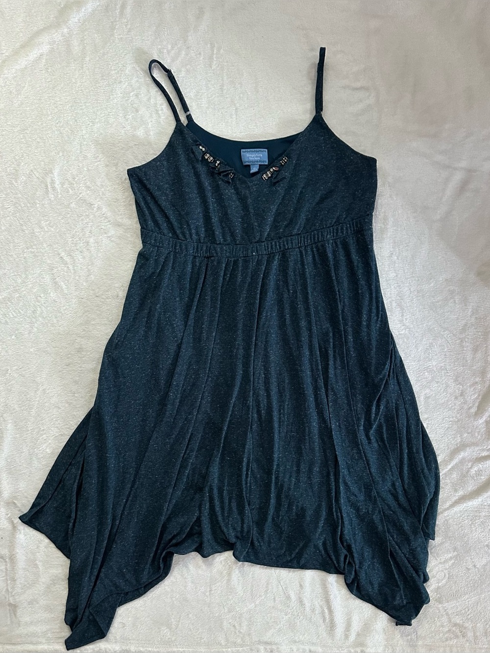 Simply Vera Vera Wang Embellished Neckline Asymmetrical Dress Heather Blue XL